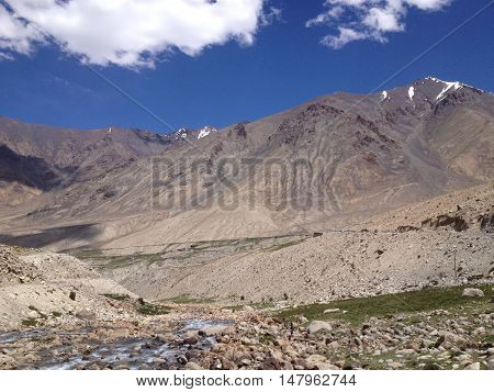 Road from Khardungla pass to Nubra valley Leh Ladakh India
