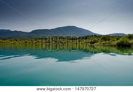 landscape, reflection wallpaper in the Verdon lake in France during the summer