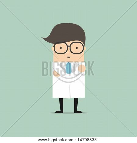 Professional doctor standing cartoon character. vector illustration