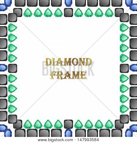 Diamonds square frame. Vector illustration jewelry. Abstract vector border on white background.