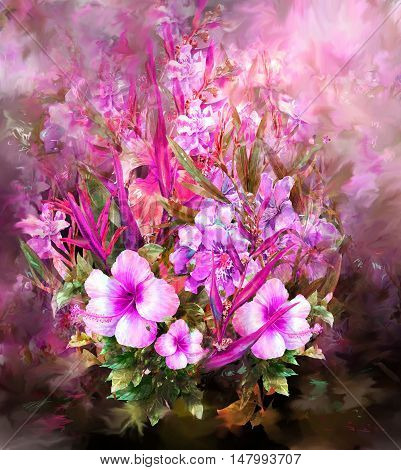 Bouquet of multicolored flowers watercolor painting style