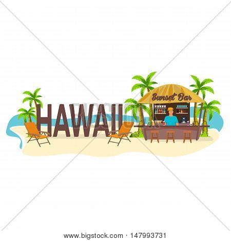 Beach Bar. Hawaii. Travel. Palm, Drink, Summer, Lounge Chair, Tropical.