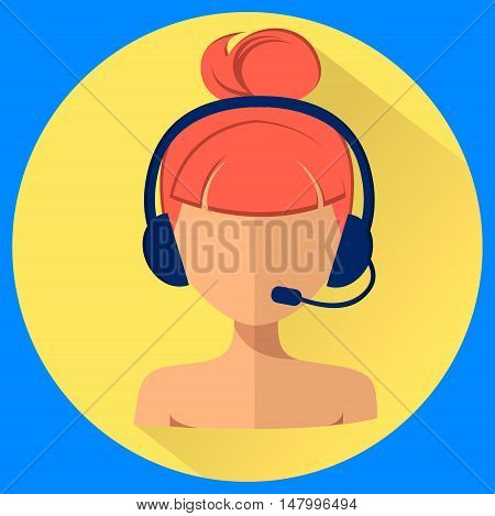 Call center operator avatar. Woman with a headset. Web icon flat style vector illustration