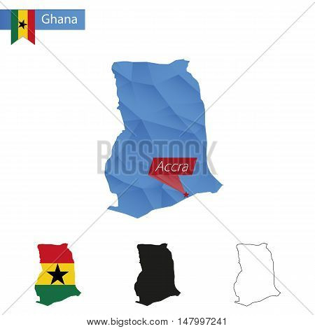Ghana Blue Low Poly Map With Capital Accra.