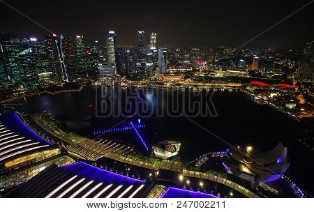 Republic Of Singapore, Singapore March 2 2018: City View At Singapore From The Skydeck Of The Marine