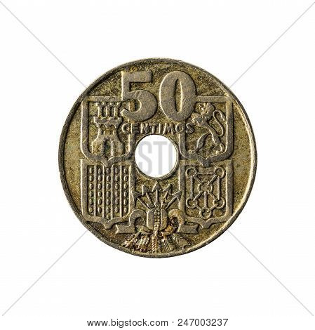 50 Spanish Centimos Coin (1949) Obverse Isolated On White Background