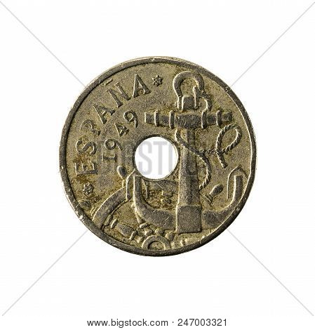 50 Spanish Centimos Coin (1949) Reverse Isolated On White Background