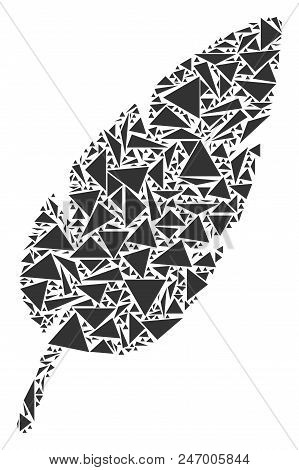 Feather Mosaic Of Triangle Items In Various Sizes And Shapes. Vector Polygons Are Composed Into Feat