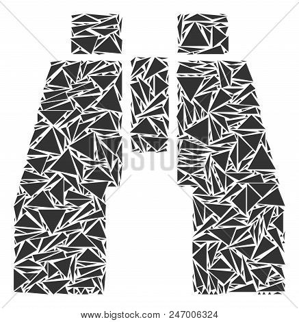 Find Binoculars Mosaic Of Triangle Elements In Variable Sizes And Shapes. Vector Triangles Are Compo