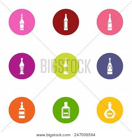 Glass Bottle Icons Set. Flat Set Of 9 Glass Bottle Vector Icons For Web Isolated On White Background