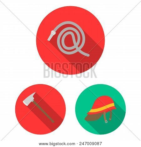 Fire Department Flat Icons In Set Collection For Design. Firefighters And Equipment Vector Symbol St