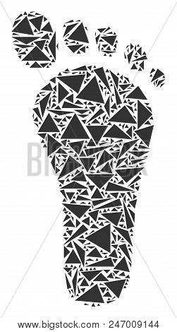 Human Footprint Collage Of Triangle Elements In Various Sizes And Shapes. Vector Polygons Are Organi