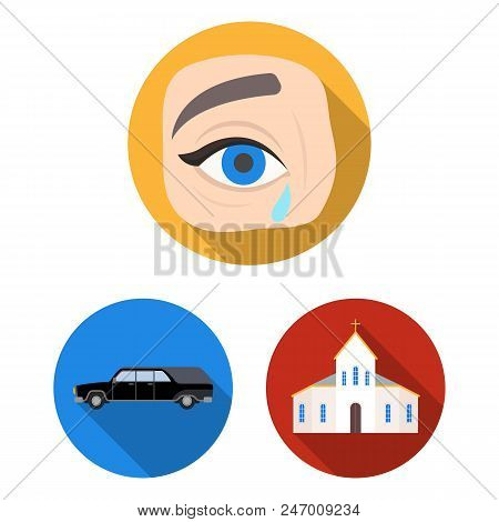 Funeral Ceremony Flat Icons In Set Collection For Design. Funerals And Attributes Vector Symbol Stoc