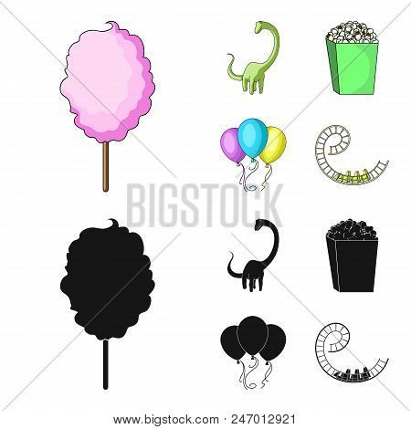 Sweet Cotton Wool On A Stick, A Toy Dragon, Popcorn In A Box, Colorful Balloons On A String. Amuseme