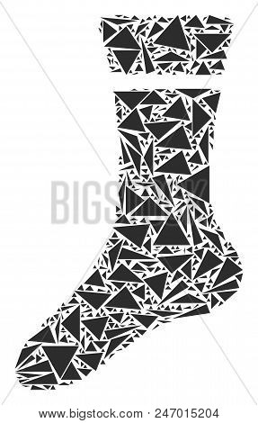 Sock Collage Of Triangle Elements In Variable Sizes And Shapes. Vector Polygons Are Combined Into So