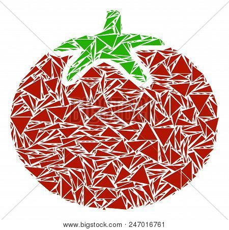 Tomato Vegetable Mosaic Of Triangle Elements In Variable Sizes And Shapes. Vector Triangles Are Orga