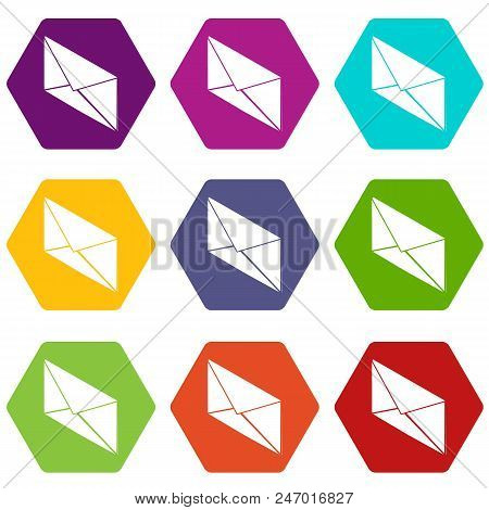Postal Letter Icons 9 Set Coloful Isolated On White For Web