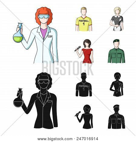 Woman Chemist, Football Player, Hotel Maid, Singer, Presenter.profession Set Collection Icons In Car