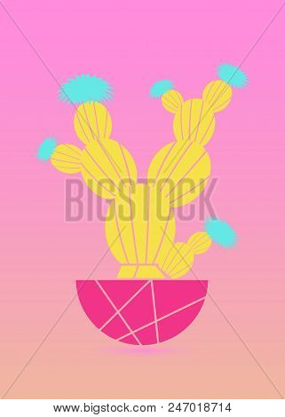 Cactus Fashion Set Design. Minimal Stillife. Trendy Bright Colors. Colorful Mood Vector Art Gallery 