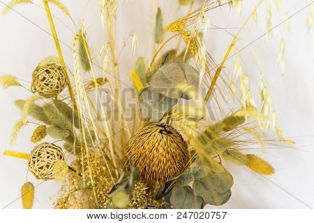Bouquet Of Dried Flowers. Part Of Interior Design