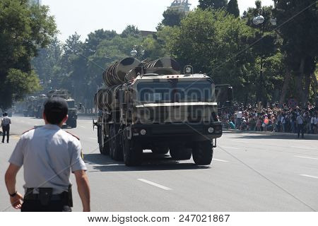 Baku, Azerbaijan - June 26 2018 - Military Parade In Baku, Azerbaijan On Army Day. Azerbaijan Celebr