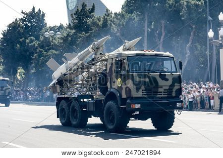 Baku, Azerbaijan - June 26 2018 - Military Parade In Baku, Azerbaijan On Army Day. Azerbaijan Celebr