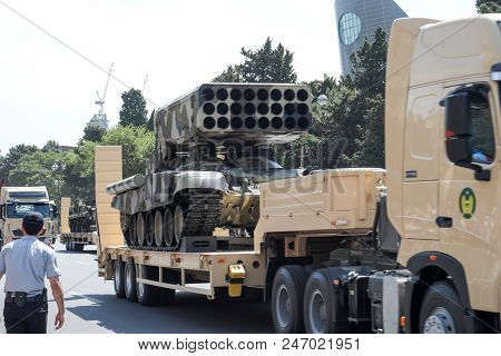Baku, Azerbaijan - June 26 2018 - Military Parade In Baku, Azerbaijan On Army Day. Azerbaijan Celebr