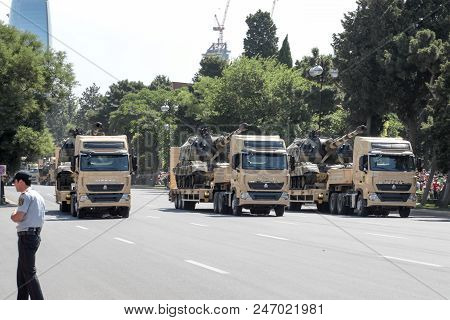 Baku, Azerbaijan - June 26 2018 - Military Parade In Baku, Azerbaijan On Army Day. Azerbaijan Celebr