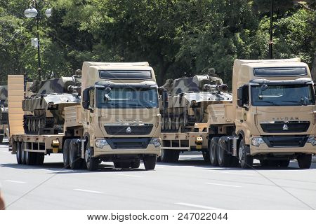 Baku, Azerbaijan - June 26 2018 - Military Parade In Baku, Azerbaijan On Army Day. Azerbaijan Celebr