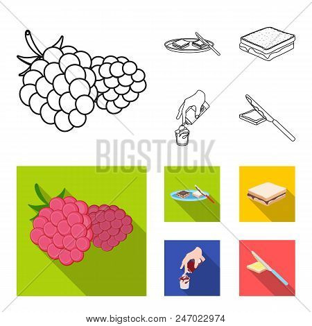Dessert With Cream, A Sandwich And Other Food. Food Set Collection Icons In Outline, Flat Style Vect
