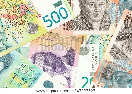 Heap Of Serbian Dinar Bank Notes Background