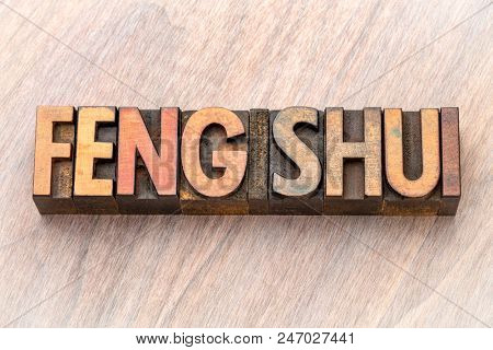 feng shui word abstract in vintage letterpress wood type blocks