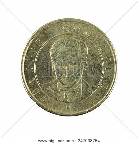 25 Turkish New Kurus Coin (2005) Isolated On White Background