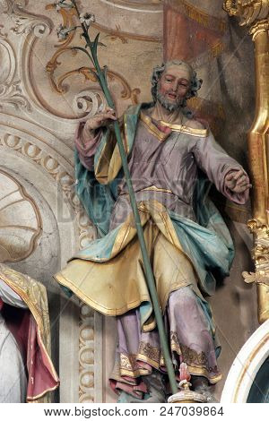 MARIJA NA MURI, CROATIA - AUGUST 08: Saint Joseph, main altar in the parish church of Assumption in Marija na Muri, Croatia on August 08, 2017.