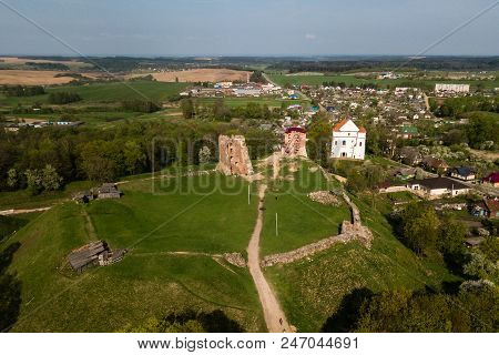 Aerial View Of The Ruins Of The Novogrudok Castle On Sunny Spring Day, Belarus