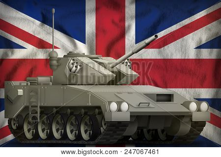 Light Tank Apc On The United Kingdom (uk) Flag Background. 3d Illustration