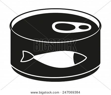 Black And White Canned Fish Silhouette. Simple Supply For Domestic Animal. Cat Food Vector Illustrat