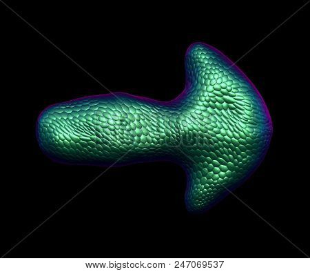Arrow made of natural green snake skin texture isolated on black. 3d rendering