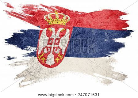 Grunge Serbian Flag. Serbia Flag With Grunge Texture. Brush Stroke.