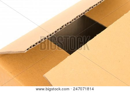 Brown Cardboard Box Opened On White Background
