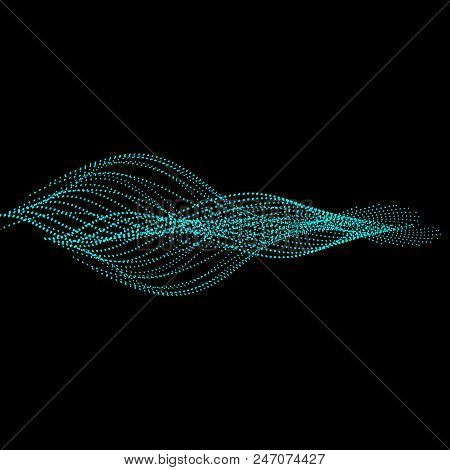 Abstract Dark Background With Blue Energy. Point Waves - Vector.