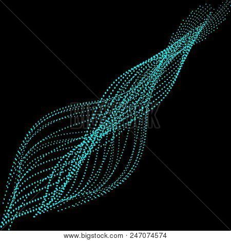 Abstract Dark Background With Blue Energy. Point Waves - Vector.