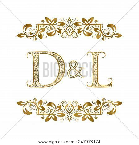 D And L Vintage Initials Logo Symbol. The Letters Are Surrounded By Ornamental Elements. Wedding Or 