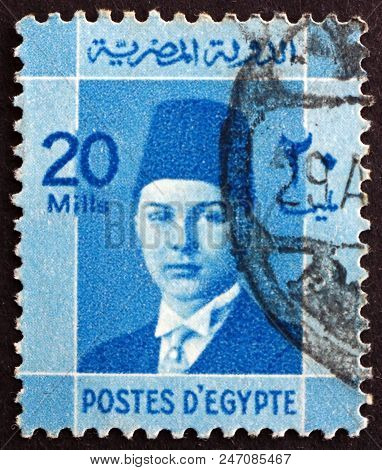 Egypt - Circa 1937: A Stamp Printed In Egypt Shows King Farouk Of Egypt, Portrait, Circa 1937