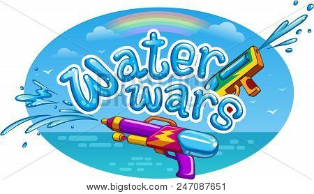 Water Wars Summer Vacation On The Beach Vector Illustration