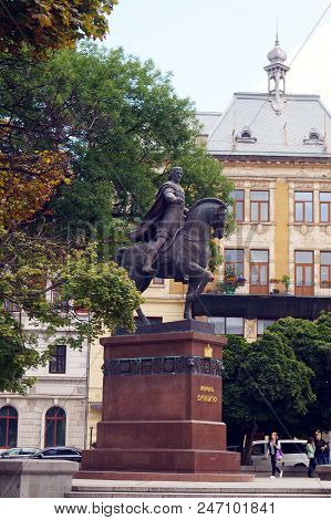 Lviv, Ukraine - 25 June 2018: Monument To King  Daniel Of Galicia In Lviv. Famous Monument To King D