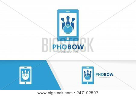 Vector Bowling And Phone Logo Combination. Game And Mobile Symbol Or Icon. Unique Kegling And Device