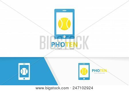 Vector Tennis And Phone Logo Combination. Game And Mobile Symbol Or Icon. Unique Ball And Device Log