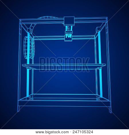 3d Printer Wireframe Low Poly Mesh Vector Illustration
