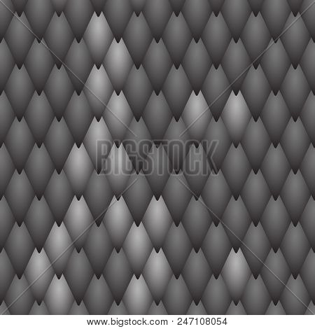 Seamless Textured Black Scales Of A Snake, Fish, Dragon Or Other Animal. A Sample With A Light Patte
